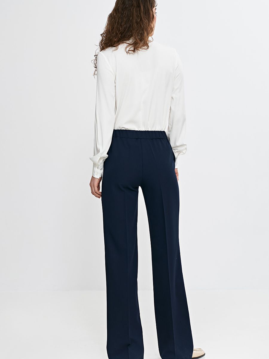 Spodnie wide leg z gumą w pasie SD113 Navy - Nife - obrazek 3