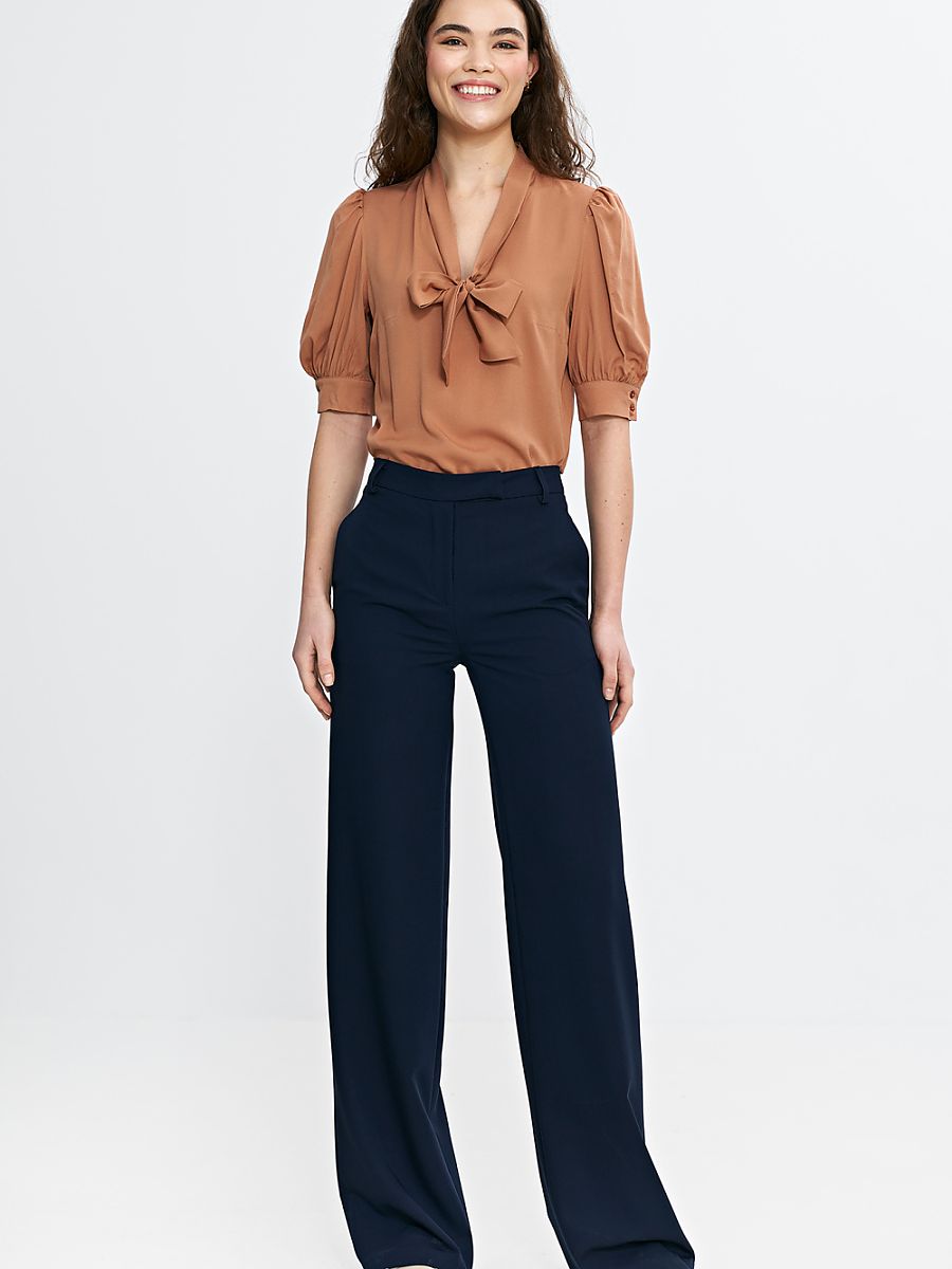 Spodnie bootcut z krytym guzikiem SD110 Navy - Nife - obrazek 2