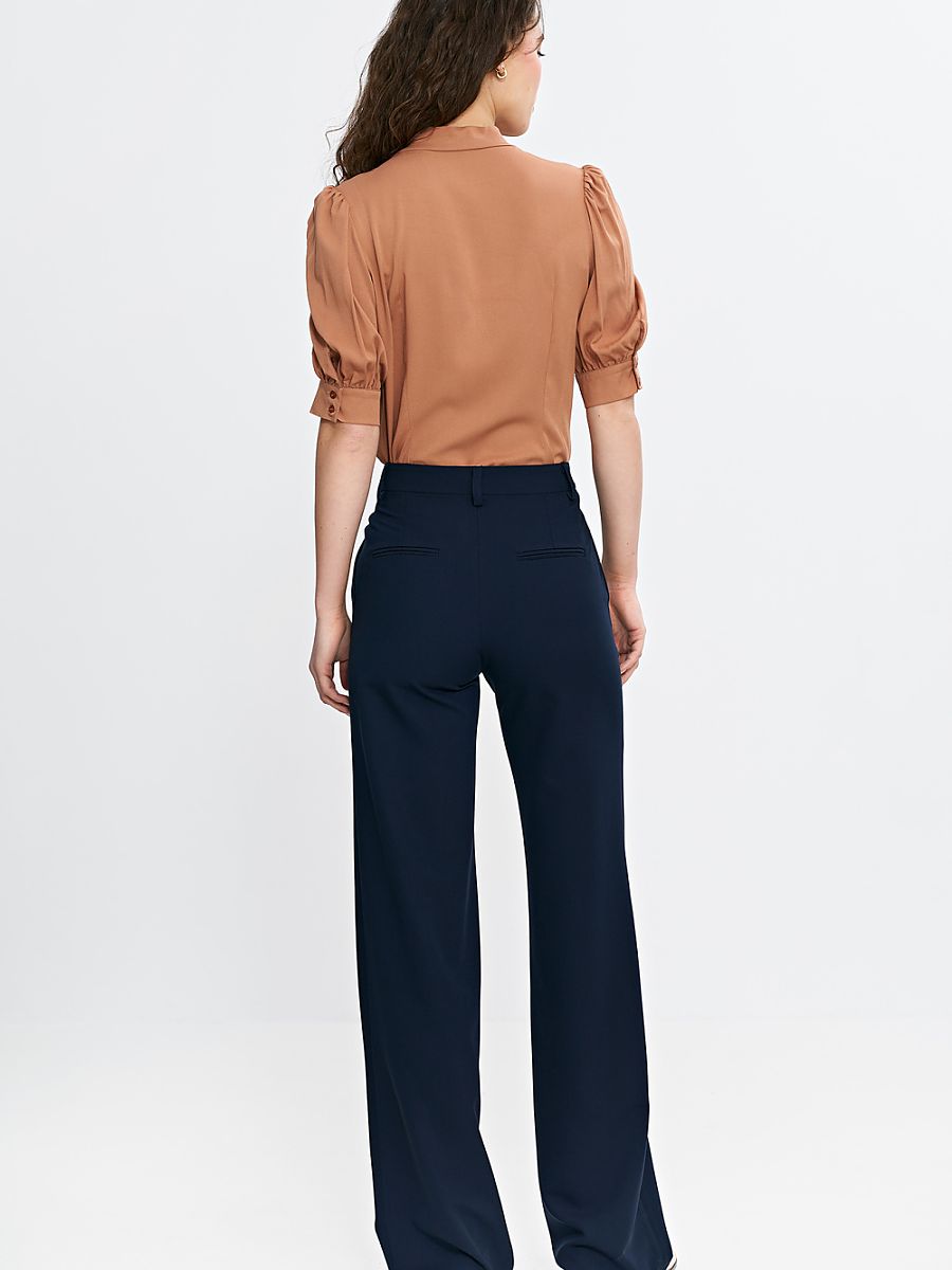 Spodnie bootcut z krytym guzikiem SD110 Navy - Nife - obrazek 3