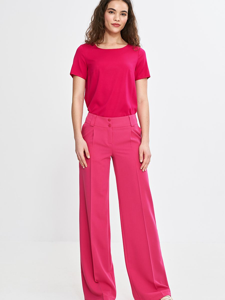 Spodnie wide leg z kantem SD112 Pink - Nife - obrazek 2