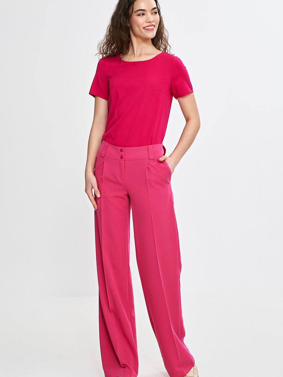 Spodnie wide leg z kantem SD112 Pink - Nife - obrazek 4