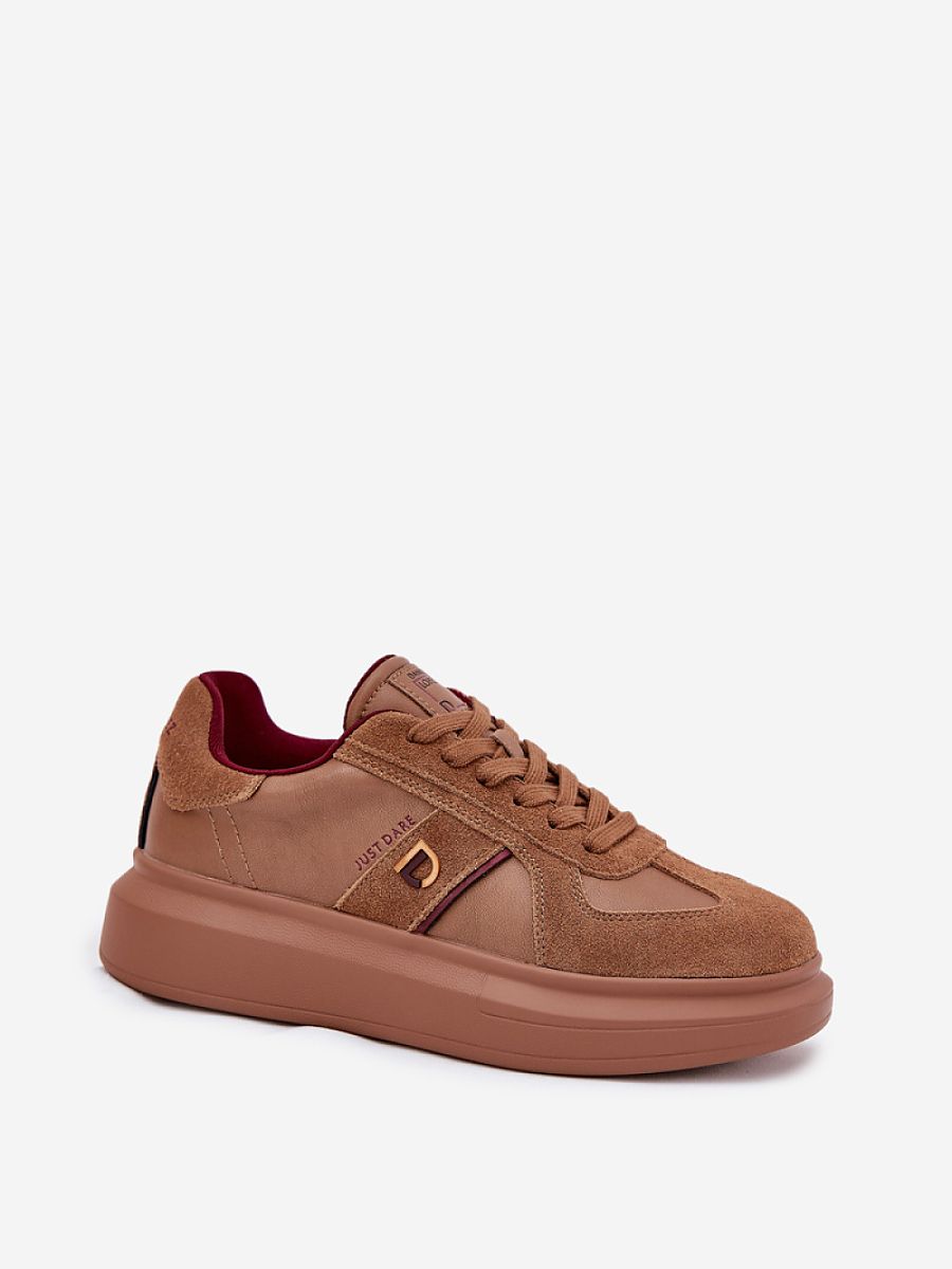 Skórzane Damskie Sneakersy Na Platformie Big Star By Daniel Lopez SS2D4005 Brązowe - Step in style - obrazek 2