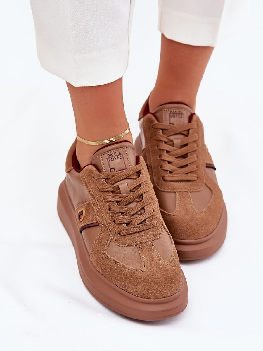 Skórzane Damskie Sneakersy Na Platformie Big Star By Daniel Lopez SS2D4005 Brązowe - Step in style - obrazek 3