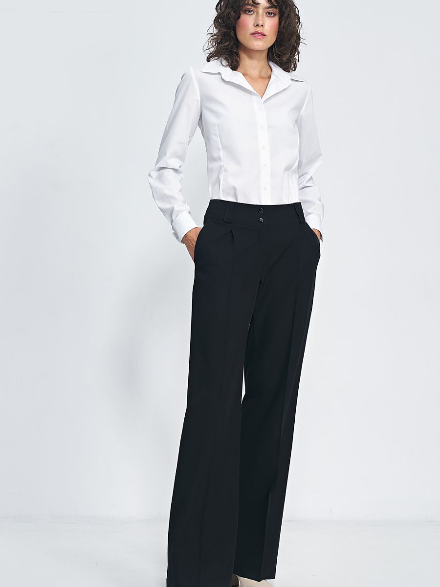 Czarne spodnie typu wide leg SD81 Black - Nife - obrazek 4