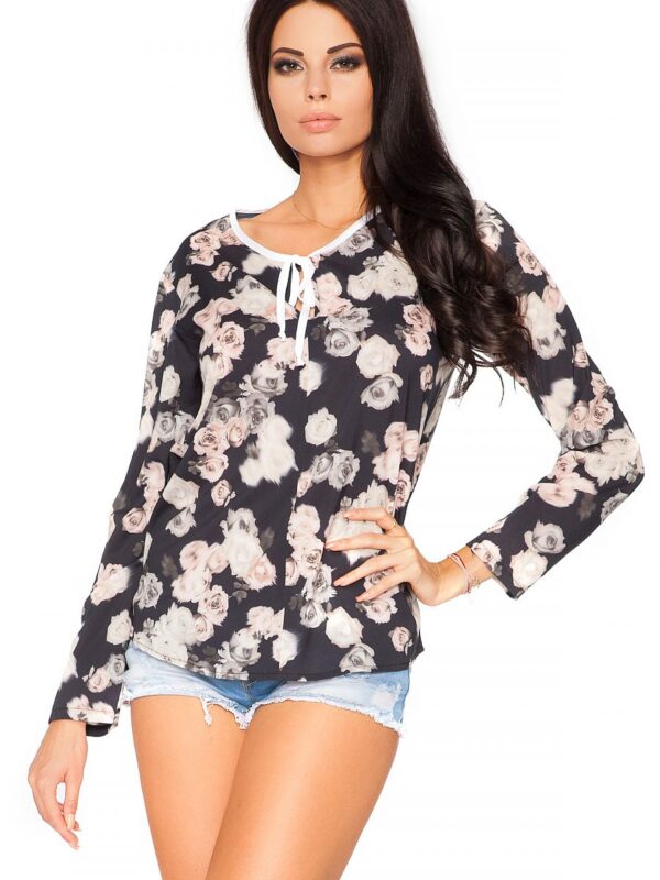 Bluzka Model Kornelia 4 Dark Flowers/White - Tessita